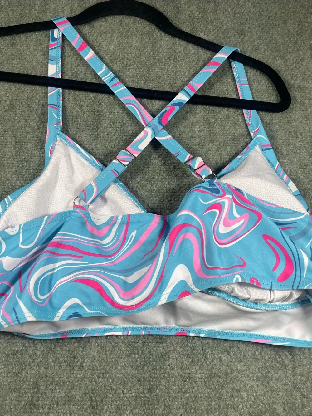 Women's Blue Swirl Print Bikini Set - Pink & White Accents